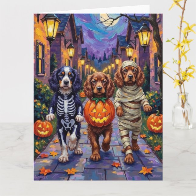 Carte Sussex Spaniel Dogs in Halloween Costumes (Fleur jaune)