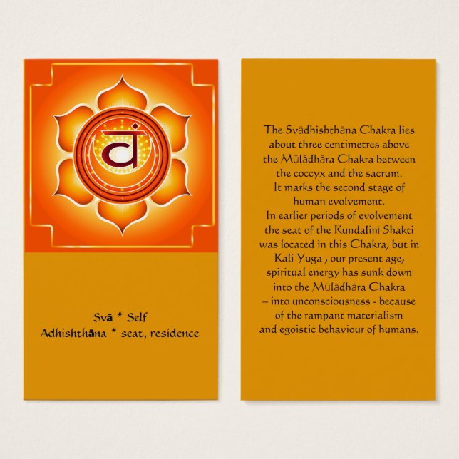 Carte Svadisthana ou Sacral Chakra (Devant & derrière)
