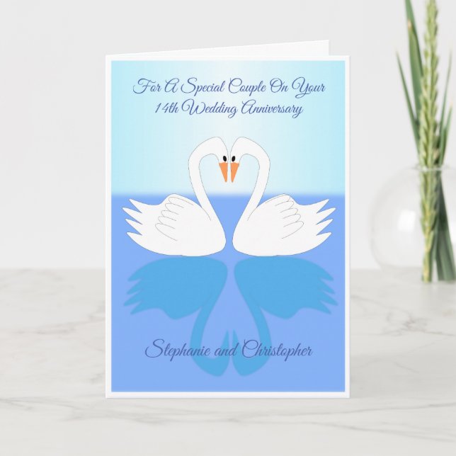 Carte Swans 14e anniversaire Mariage personnalisé (Devant)