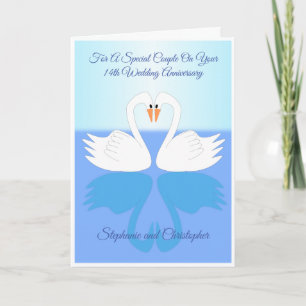 Carte Swans 14e anniversaire Mariage personnalisé
