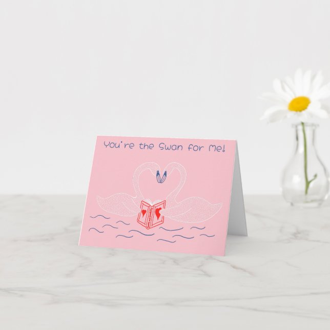 Carte Swans Lire un livre mignon Saint-Valentin (Petite plante)