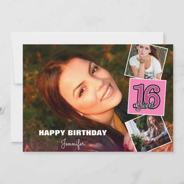 Carte Sweet 16 Anniversaire 3Photo Collage Card (Devant)
