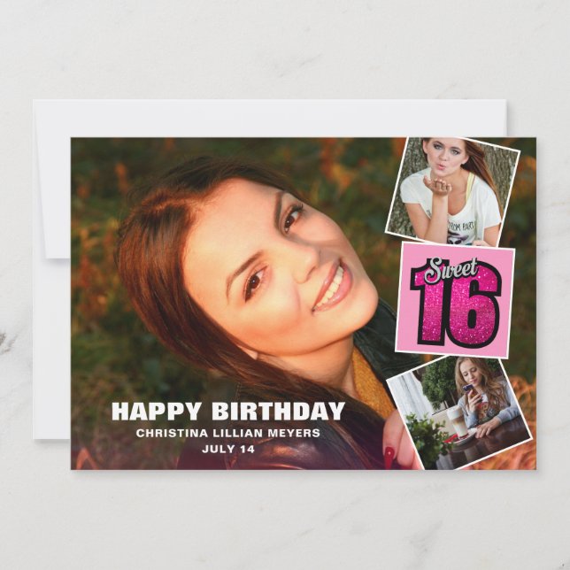 Carte Sweet 16 Anniversaire 4 Photo Collage Card (Devant)