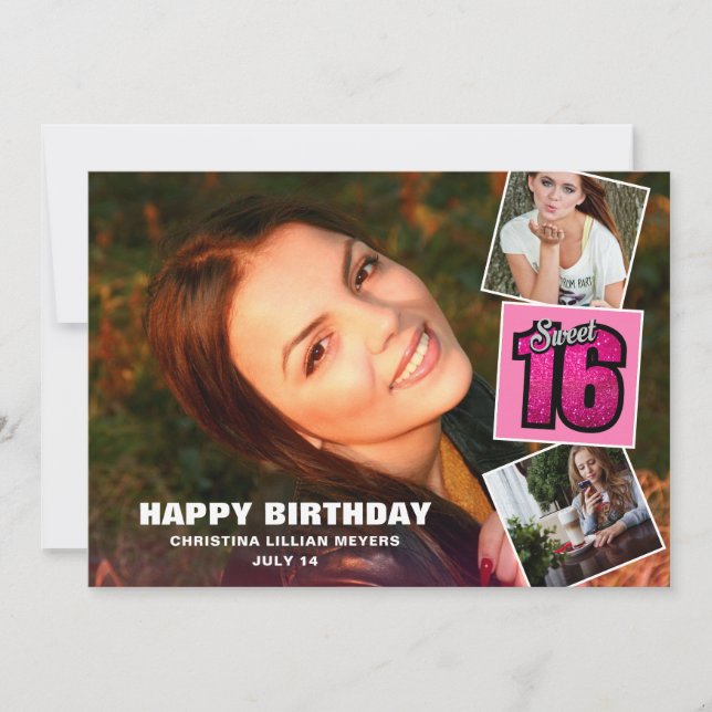 Carte Sweet 16 Anniversaire 4 Photo Collage Card (Devant)