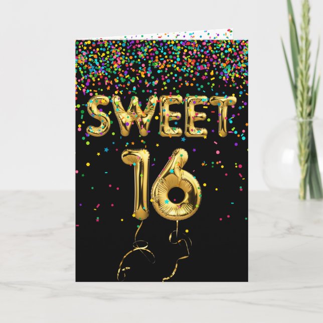 Carte Sweet 16 Ballons et Confetti (Devant)
