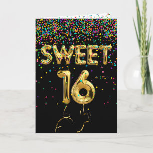 Carte Sweet 16 Ballons et Confetti