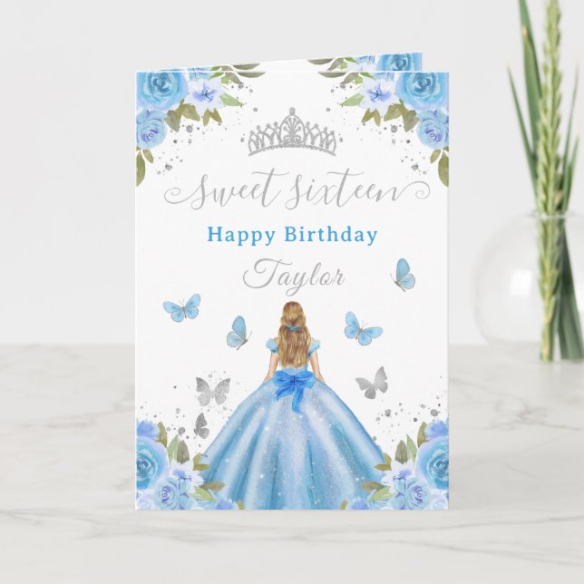 Carte Sweet 16 Blue Princess Blonde Girl (Devant)