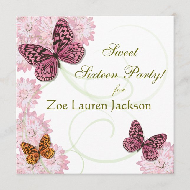 Carte Sweet 16 Butterfly and Daisy Invitation Card (Devant)