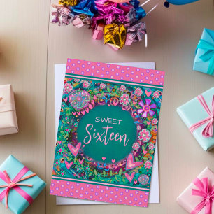 Carte Sweet 16 Floral Rose Girly Joli âge personnalisé