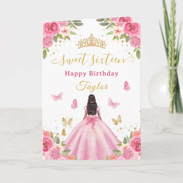 Carte Sweet 16 Pink Princess African American Girl (Devant)
