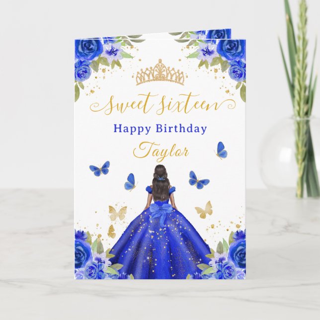 Carte Sweet 16 Royal Blue Princess African American Girl (Devant)