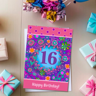 Carte Sweet 16e Anniversaire Floral Purple Inspirivity C