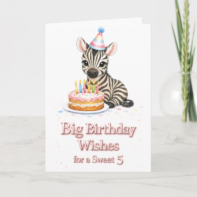 Carte Sweet 5 Birthday Wishes Cute  Zebra Card  (Devant)