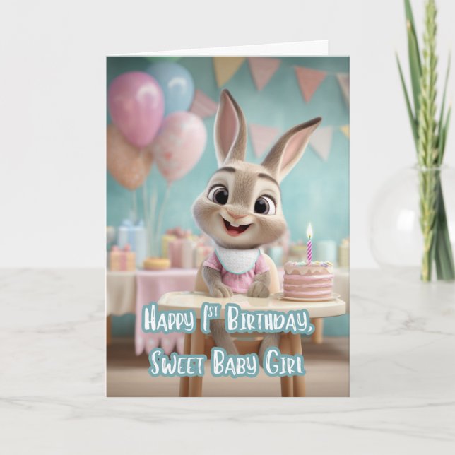 Carte Sweet Baby Girl Bunny 1st Birthday Party (Devant)