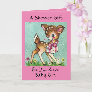 Carte Sweet Baby Girl Vintage Deer Shower Cadeau