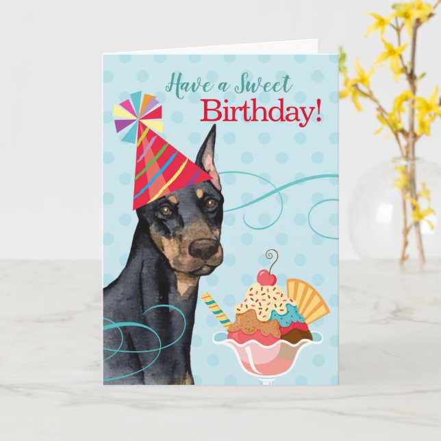 Carte Sweet Birthday Doberman Card (Fleur jaune)