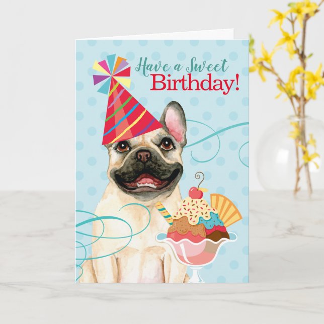 Carte Sweet Birthday French Bulldog (Fleur jaune)