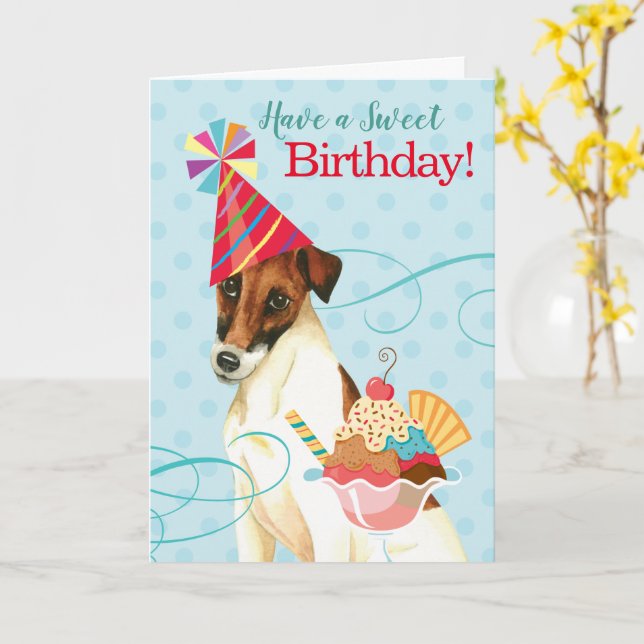 Carte Sweet Birthday Smooth Fox Terrier (Fleur jaune)