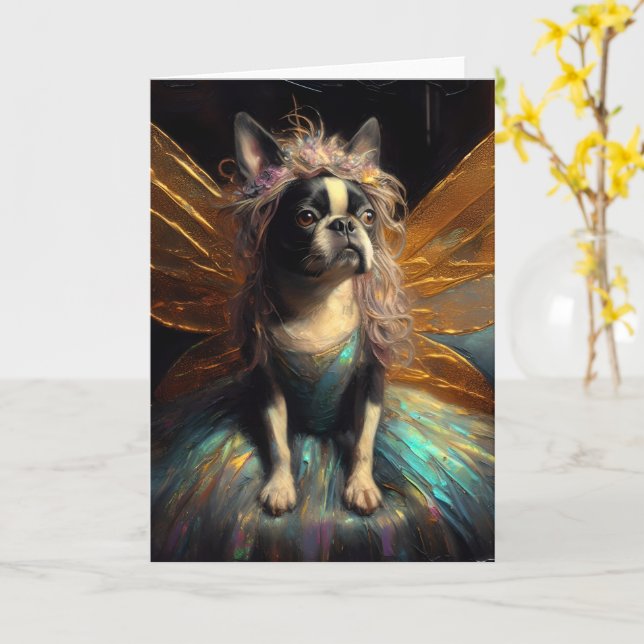 Carte Sweet Boston Terrier Fairy Toutes les occasions Ca (Fleur jaune)
