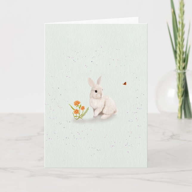 Carte Sweet Bunny and Butterfly 5x7 Greeting Card  (Devant)