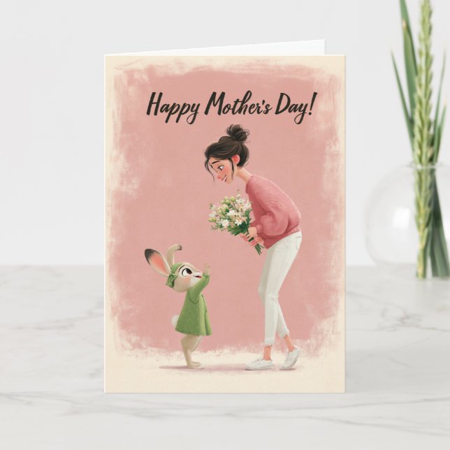 Carte Sweet Bunny Reaching Up for Mom Mother’s Day Card (Devant)