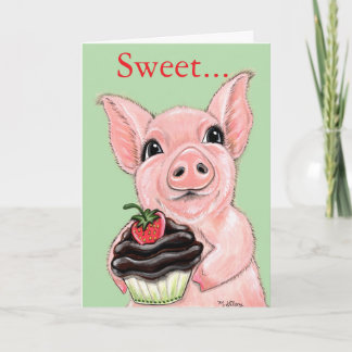 Carte Sweet Cupcake Piggy Greeting Card Blank Inside