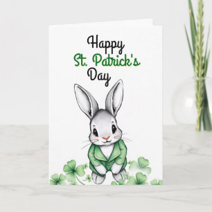 Carte Sweet Green Bunny & Shamrocks St Patrick's Day