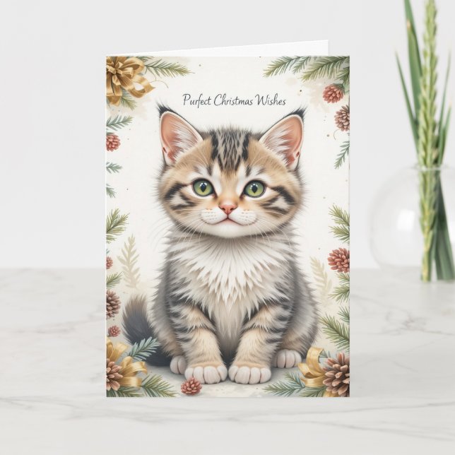 Carte Sweet Kitten Floral Christmas Cute Pastel  (Devant)