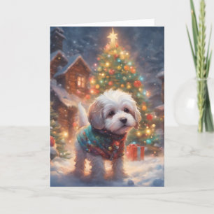 Carte Sweet Little Christmas Tree Puppy Art