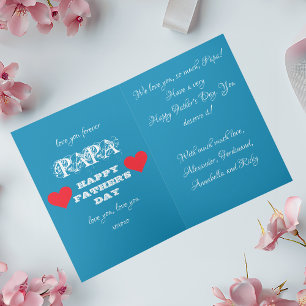 Carte Sweet & Love moderne Bleu Blanc Fête des pères rou
