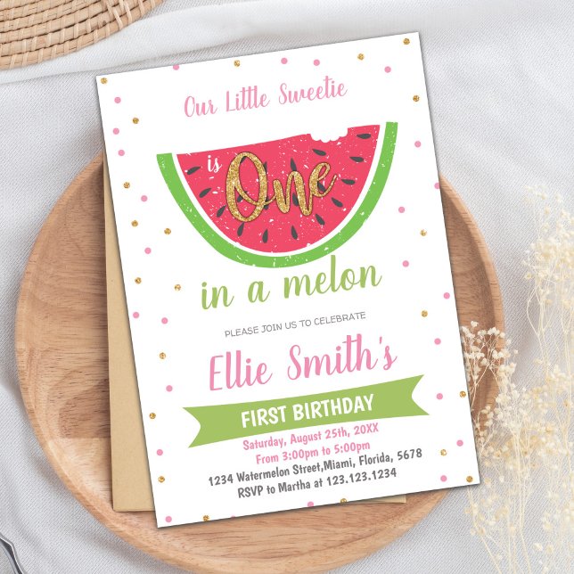 Carte Sweet One in a Melon 6 mois Party Card (Half Watermelon Birthday Invitations)