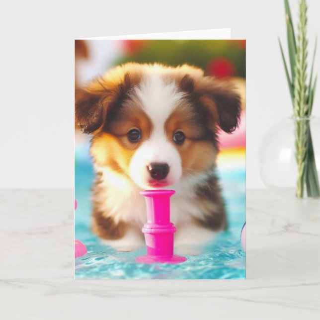 Carte Sweet Puppy Cute Pool Party Toutes les occasions C (Devant)