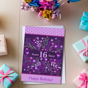 Carte Sweet Sassy 16 Anniversaire Floral Purple Inspiriv