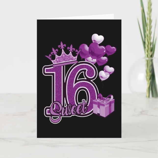 Carte Sweet sixteen Anniversaire violet (Devant)