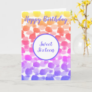 Carte Sweet sixteen Couleur arc-en-ciel Aquarelle Annive
