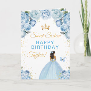 Carte Sweet sixteen de fille de peau foncée bleue