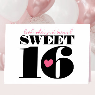 Carte Sweet sixteen de typographie rétro élégant rose bl