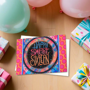 Carte Sweet sixteen Fun Moderne Fille Anniversaire