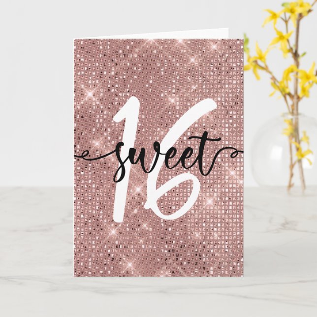 Carte Sweet sixteen Joyeux Anniversaire Rose Gold Chic C (Fleur jaune)
