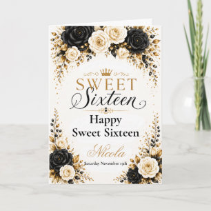 Carte Sweet Sixteen noir et or