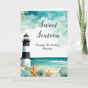 Carte Sweet sixteen phare Nautique Anniversaire