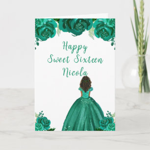 Carte Sweet sixteen vert princesse de peau foncée