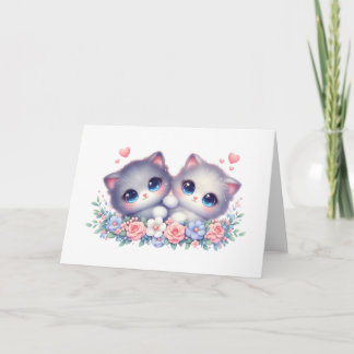 Carte Sweet Snuggly Kitten Duo Floral Blank Greeting