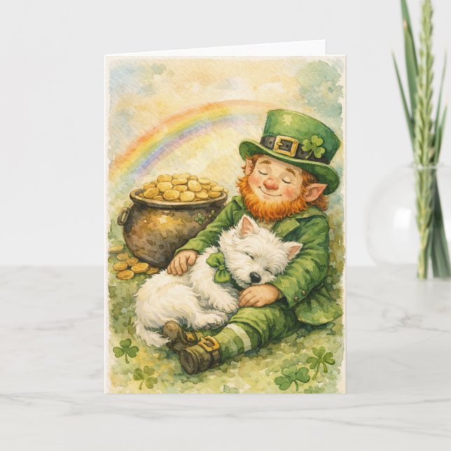 Carte Sweet St. Patrick’s Day Westie & Leprechaun Card (Devant)