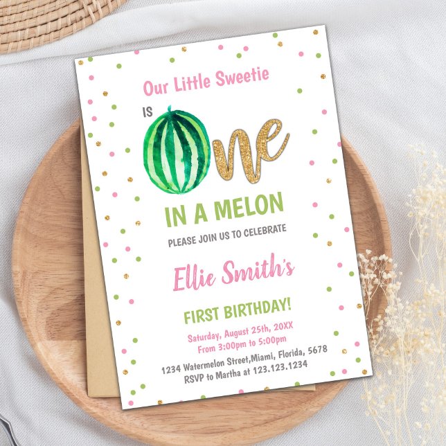 Carte Sweet Summer Party pour filles ou garçons (Green Watermelon Birthday Invitations)