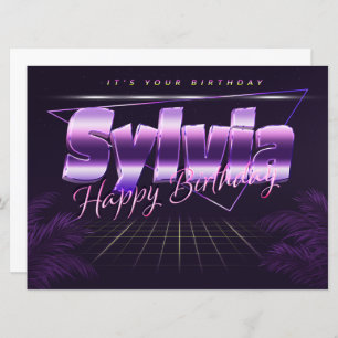 Carte Sylvia Nom Prénom lila retro Map Anniversaire