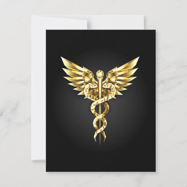 Carte Symbole caducee polygonale en or (Devant)
