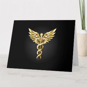 Carte Symbole caducee polygonale en or