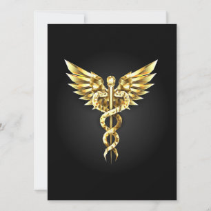 Carte Symbole caducee polygonale en or