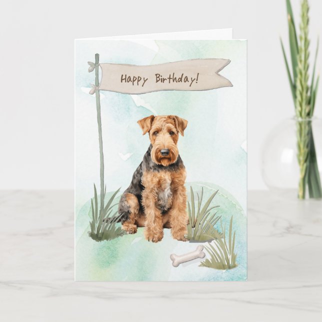 Carte Symbole d'anniversaire d'Airedale Terrier race Dog (Devant)
